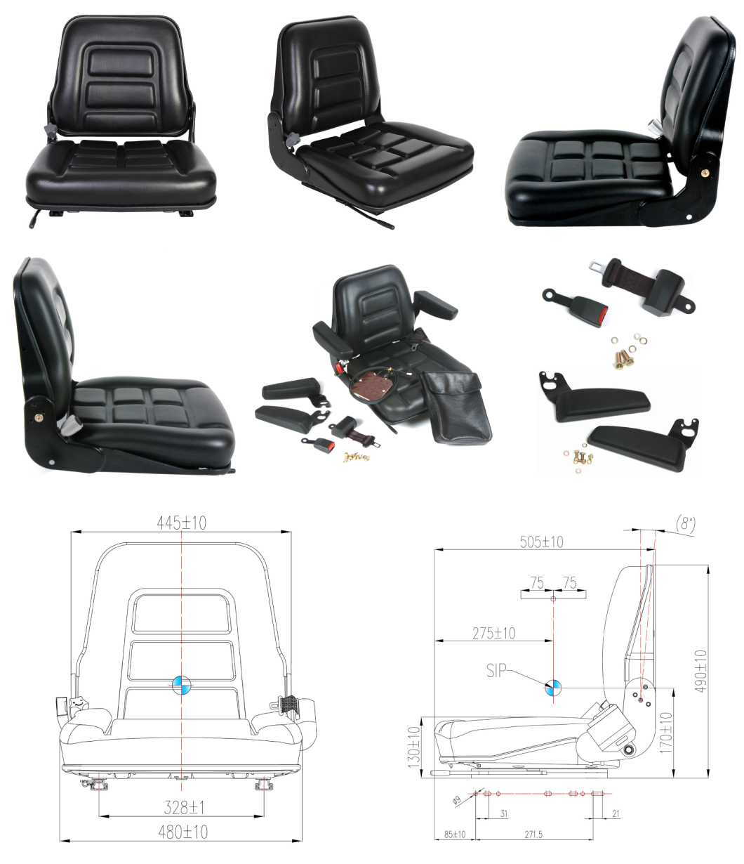 Comfortable Safe Forklift Seat with Common Mounting Desigh for Hangcha Linde Doosan Noblelift (BF1-1)-Product Description