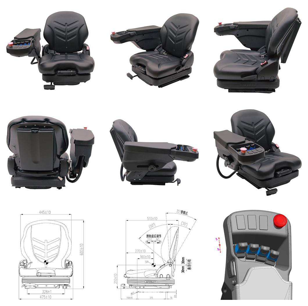 High Performance Heavy Duty PVC Lifting Equipment Forklift Seat with Fingertip Joystick Console (BF16M)-Product Description